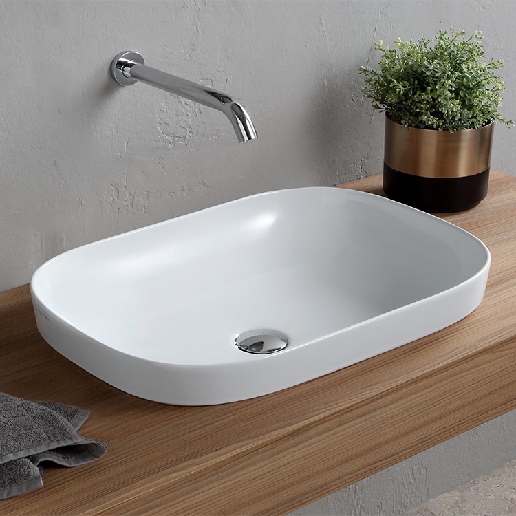 Bathroom Sink, Scarabeo 1805, Oval White Ceramic Drop In Sink