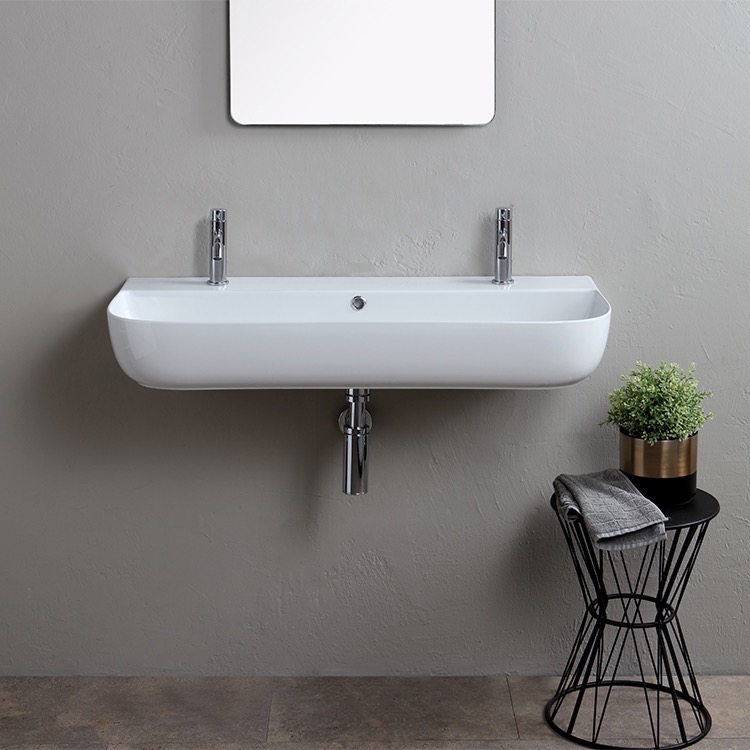 Nameeks Glam Wall Mounted Bathroom Sink in White Nameeks Glam Wall Mounted Bathroom Sink in White