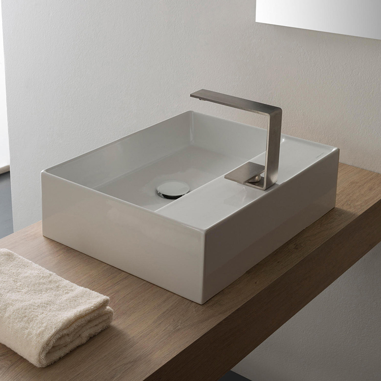 Bathroom Sink, Scarabeo 5112, Rectangular White Ceramic Vessel Sink