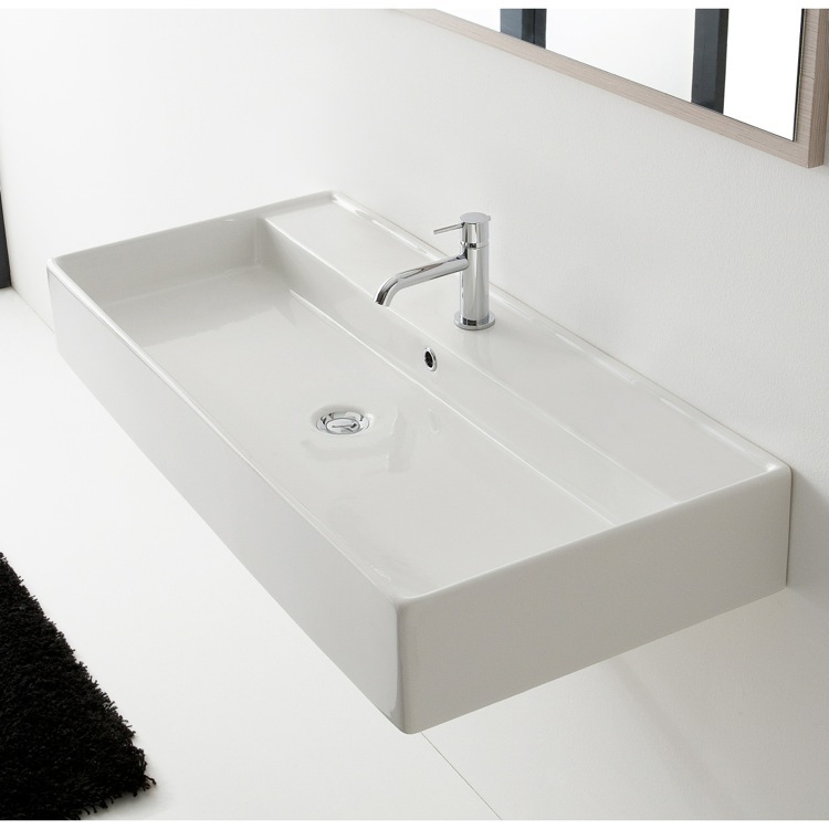 Bathroom Sink, Scarabeo 8031/R-120A, Trough Ceramic Wall Mounted or Vessel Sink