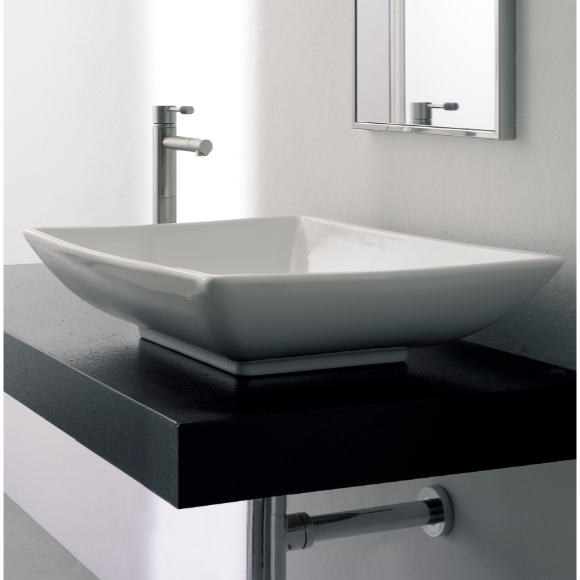 Bathroom Sink, Scarabeo 8046, Rectangular White Ceramic Vessel Sink