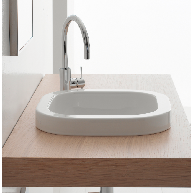 Bathroom Sink, Scarabeo 8047/A, Square White Ceramic Drop In Sink