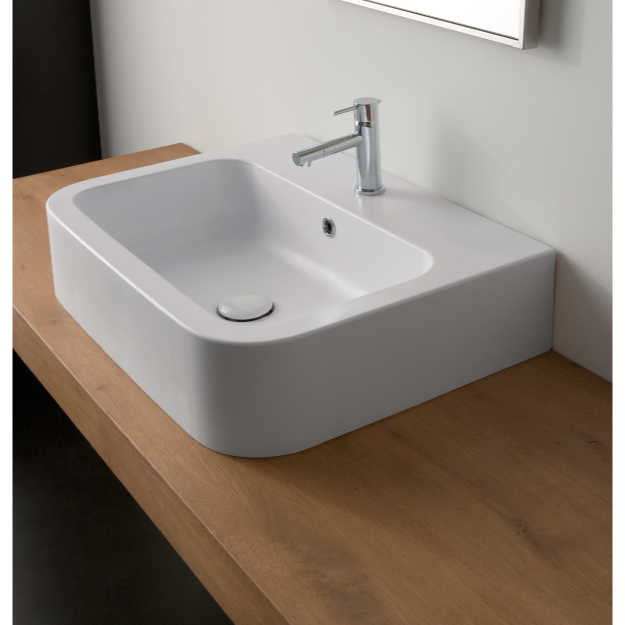 Bathroom Sink, Scarabeo 8308, White Ceramic Vessel or Wall Mounted Bathroom Sink