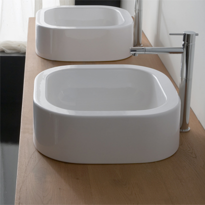 Bathroom Sink, Scarabeo 8306, Curved White Ceramic Vessel Bathroom Sink