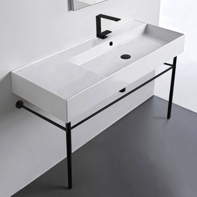 Console Bathroom Sink, Scarabeo 5120-CON-BLK, Ceramic Console Sink and Matte Black Stand