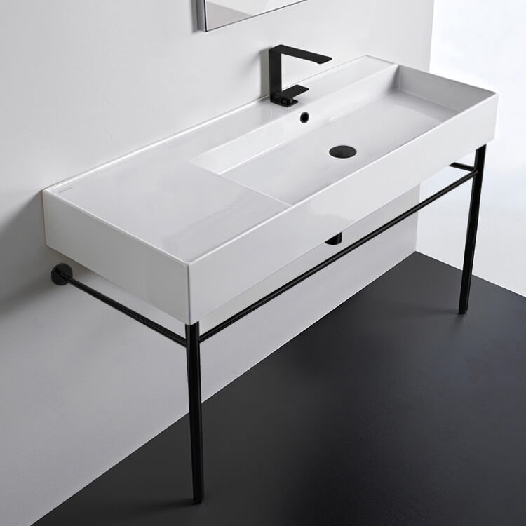 Console Bathroom Sink, Scarabeo 5122-CON-BLK, Ceramic Console Sink and Matte Black Stand