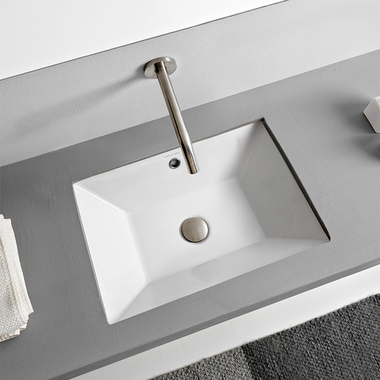 Bathroom Sink, Scarabeo 5134, Rectangular White Ceramic Undermount Sink