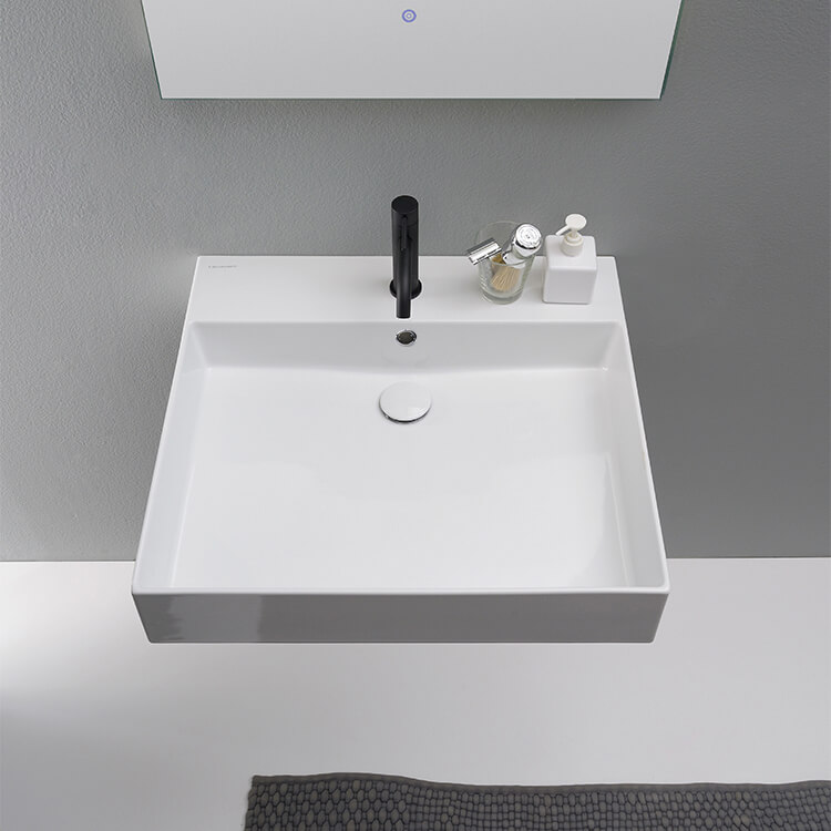 Nameeks Teorema Wall Mounted Bathroom Sink in White Nameeks Teorema Wall Mounted Bathroom Sink in White