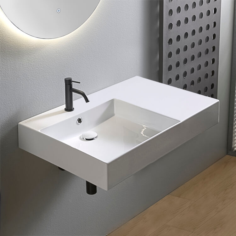 ADA Compliant Wall Mounted Sink, Modern, Rectangular, 36, with Counter Space, ml Scarabeo 3008 by Nameeks