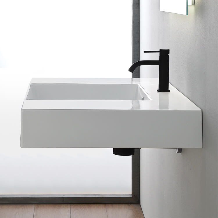 Nameeks Teorema Wall Mounted Vessel Bathroom Sink in White with 3 Faucet Holes