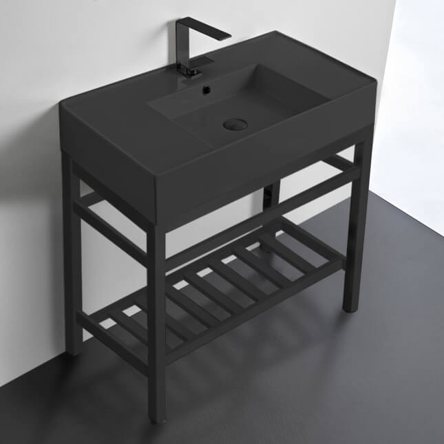 Scarabeo 5123-49-CON2-BLK Console Bathroom Sink, Teorema 2