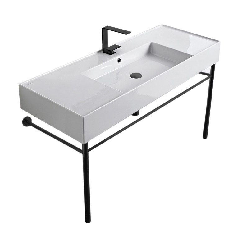 Console Bathroom Sink, Scarabeo 5125-CON-BLK, Ceramic Console Sink and Matte Black Stand