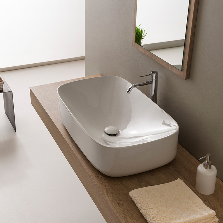 Bathroom Sink, Scarabeo 5502, Oval White Ceramic Vessel Bathroom Sink