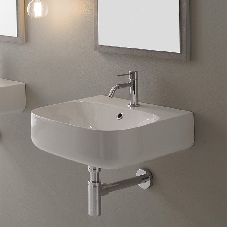Bathroom Sink, Scarabeo 5507, Round White Ceramic Wall Mounted Sink