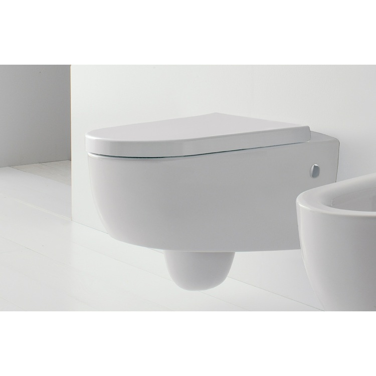 Toilet, Scarabeo 8048, Modern Wall Mount Toilet, Ceramic, Rounded