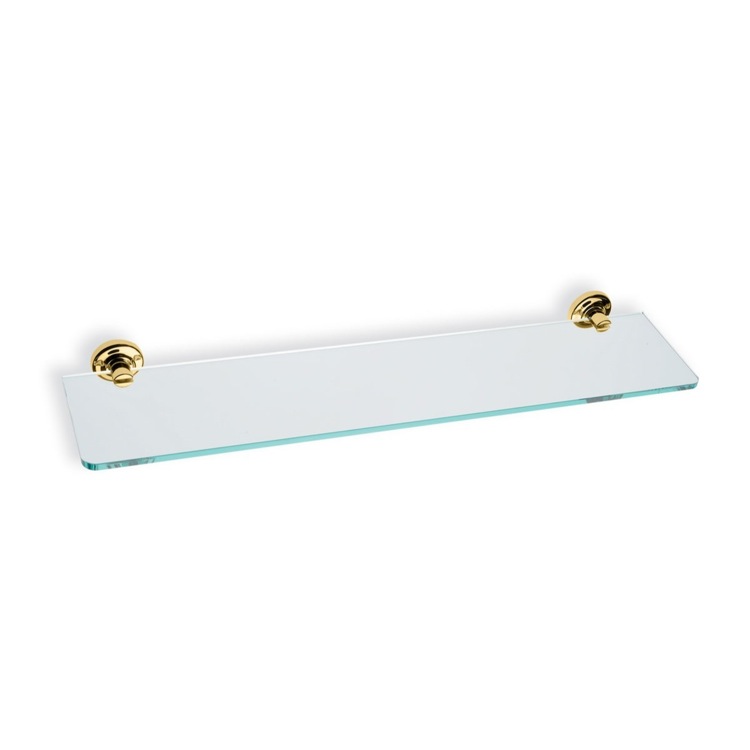 Bathroom Shelf, StilHaus SM04-16, Clear Glass Bathroom Shelf with Gold Finish Brass Holder