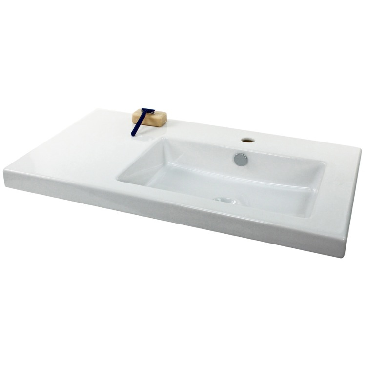 Nameeks Condal Wall Mounted Ceramic Bathroom Sink in White Nameeks Condal Wall Mounted Ceramic Bathroom Sink in White