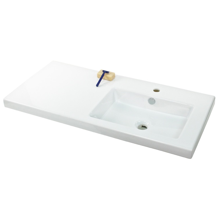 White Tecla CO02011-One Hole Condal Rectangular Ceramic Wall Mounted/Built In Sink