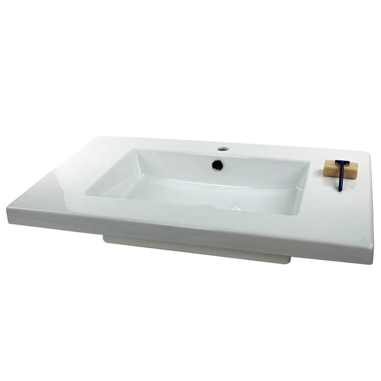 Nameeks Mars Wall Mounted Ceramic Bathroom Sink in White Nameeks Mars Wall Mounted Ceramic Bathroom Sink in White